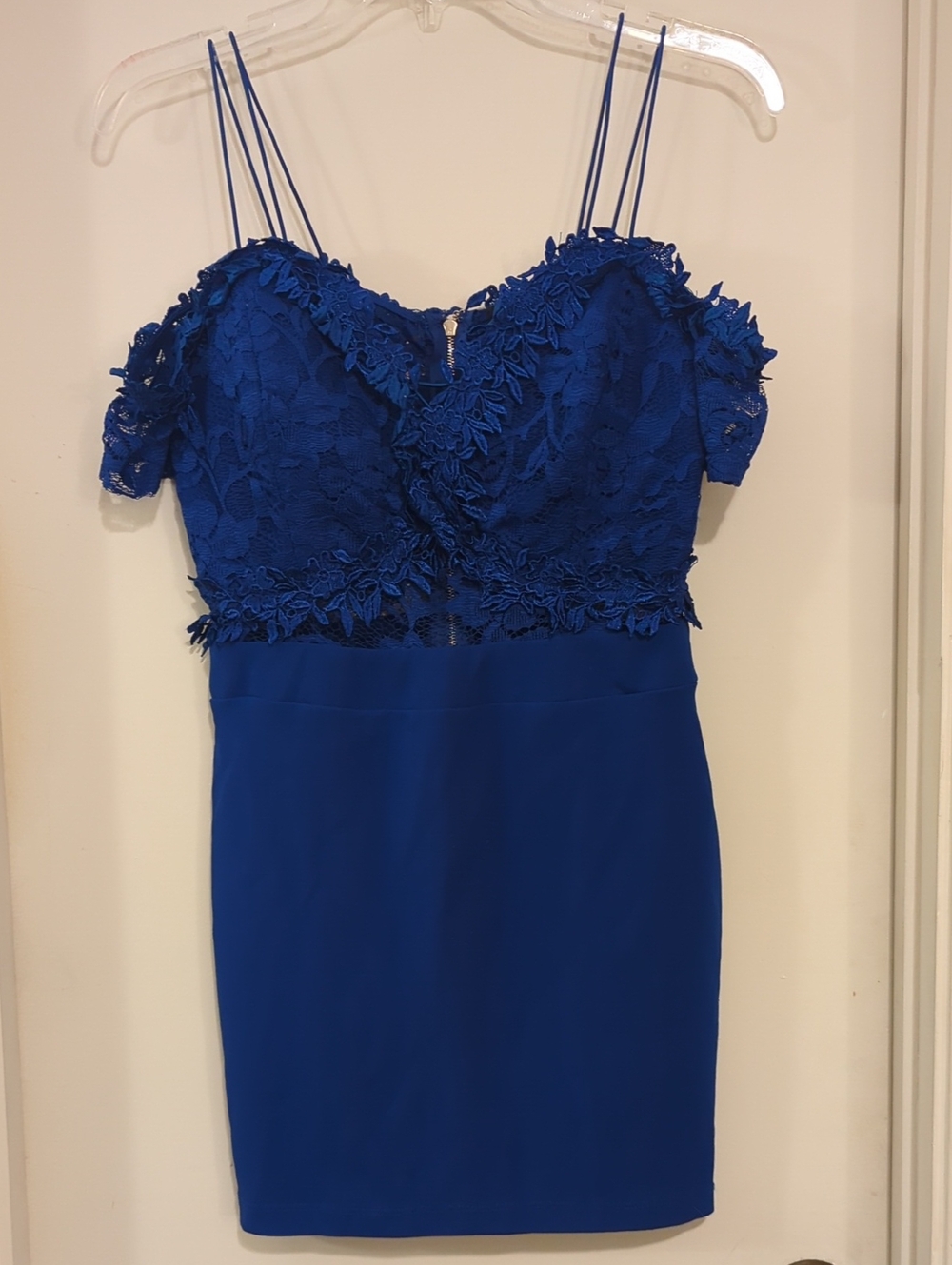 Entry Royal Blue Lace Off-Shoulder Mini Dress